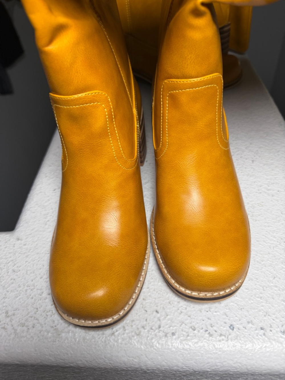 NWOB-Knee High Boots Chunky Block Heel Long Boots Square Toe Low Heel Boots - Picture 7 of 10